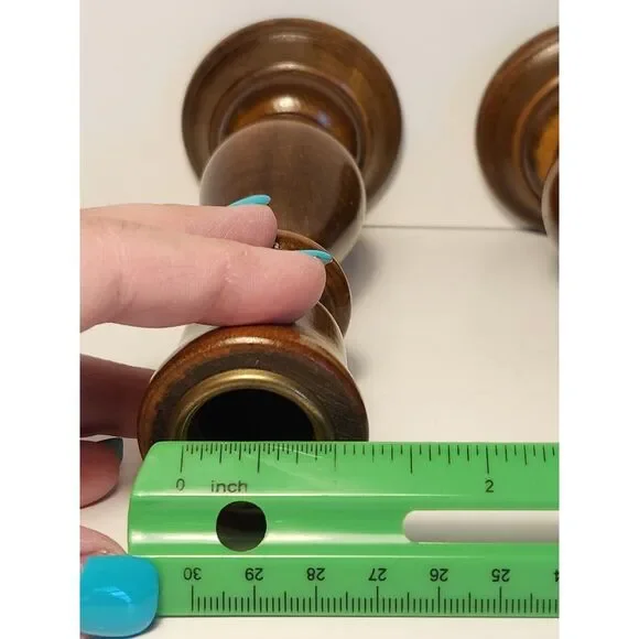 Vintage Pair Hand Turned Wooden Candlestick or Taper Holders 6.5" - Picture 8 of 8